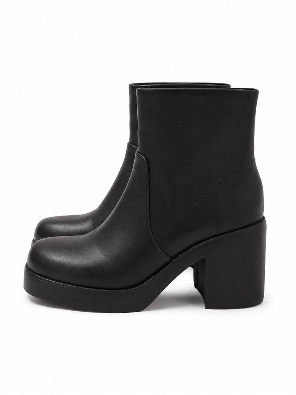Soda Platform Heel Ankle Boots Faux Leather Black Size 8